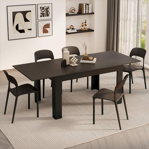 Extendable Dining Table Black 220cm Wood 6–8 Seater Modern Space Saver