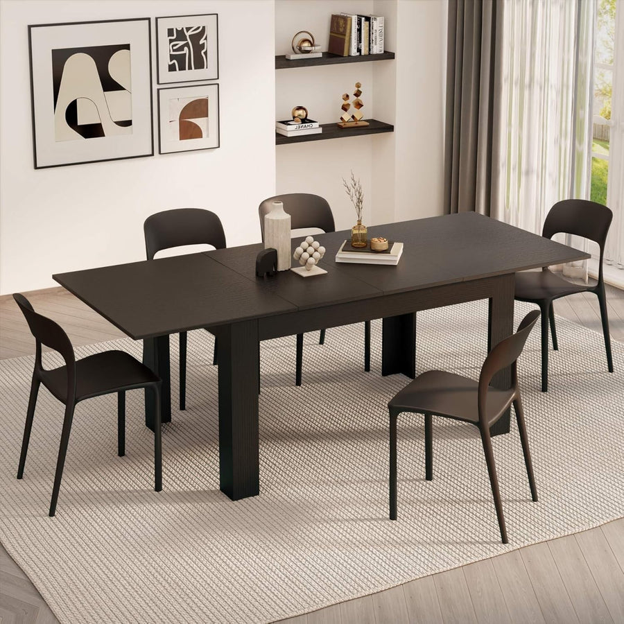 Extendable Dining Table Black 220cm Wood 6–8 Seater Modern Space Saver