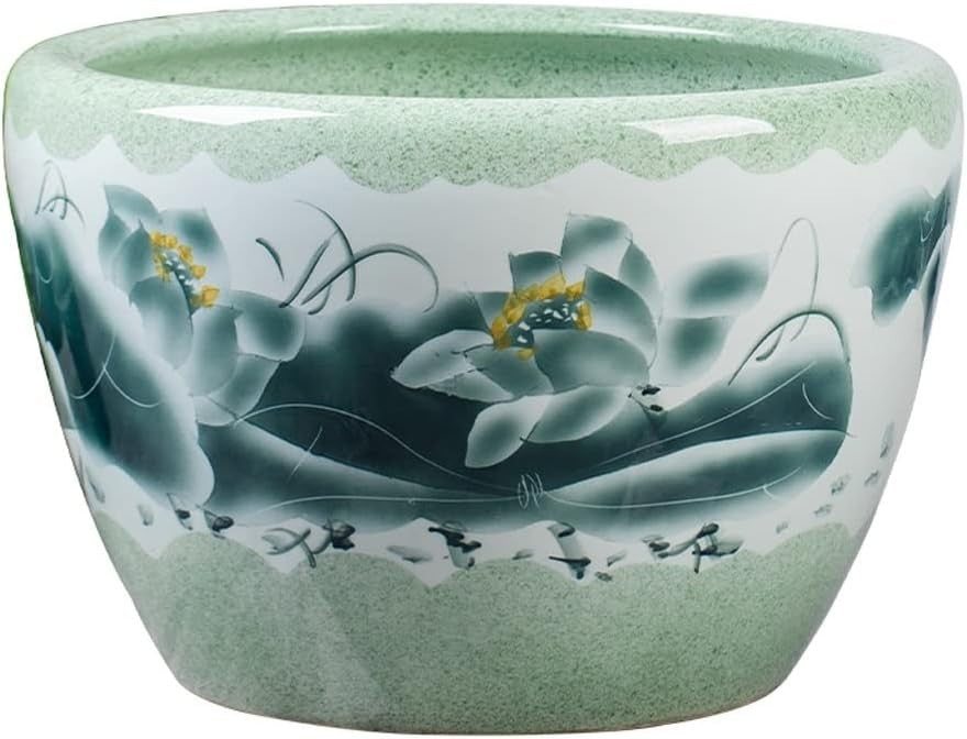 Large Blue & White Ceramic Fish Tank Turtle Pond Indoor Outdoor Bowl