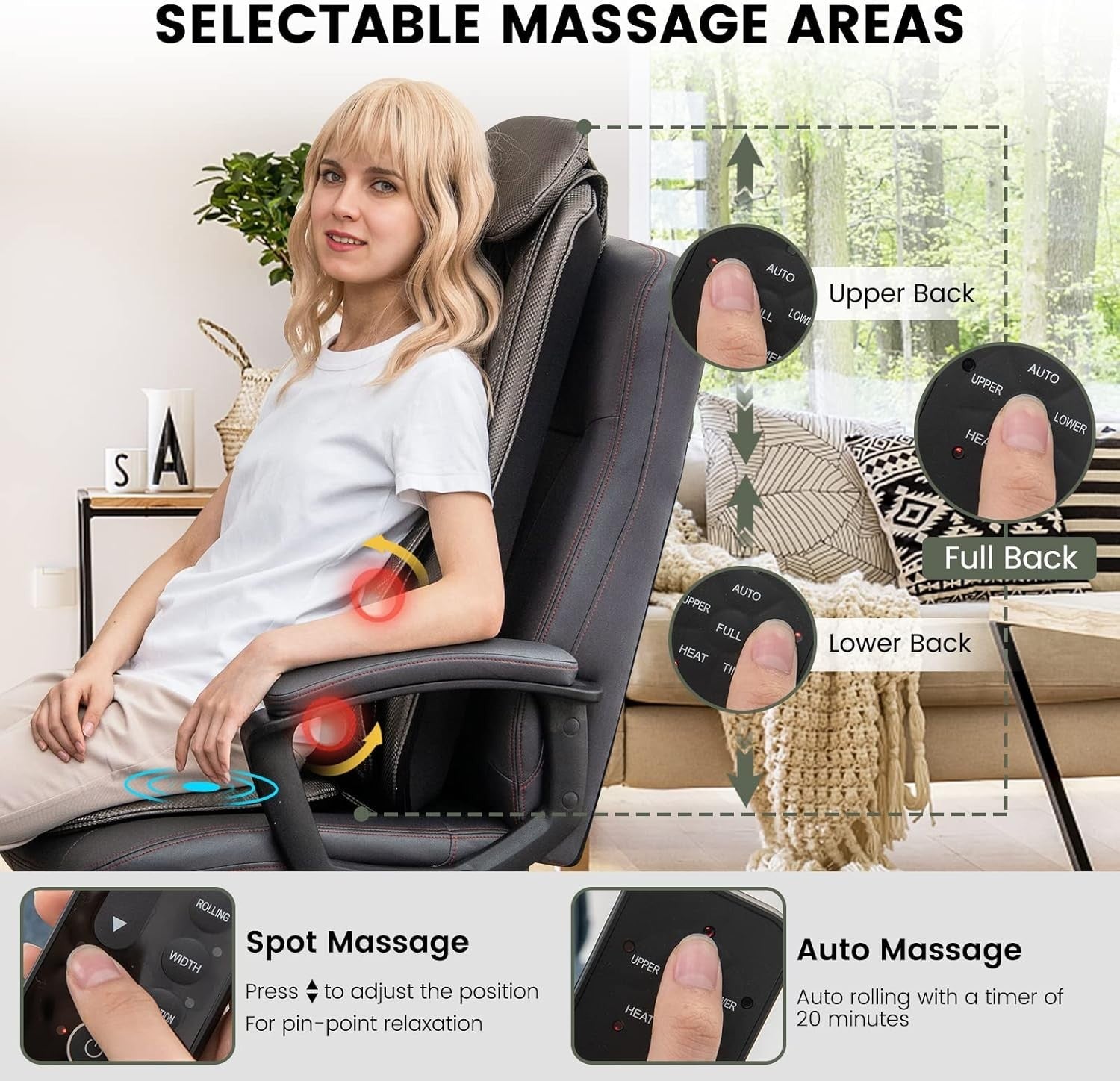 Full Body Shiatsu Massage Chair Pad with Heat, Vibration & Timer Control