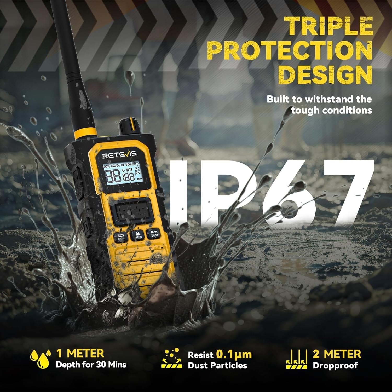 IP67 Waterproof Walkie Talkies 6 Pack Long Range Noise Reduction Radio