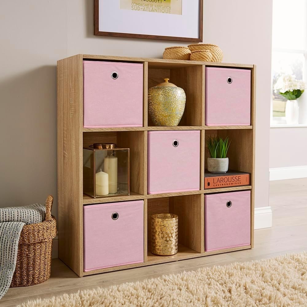 9 Cube Storage Shelf Oak Wooden Bookcase Display Unit 90cm
