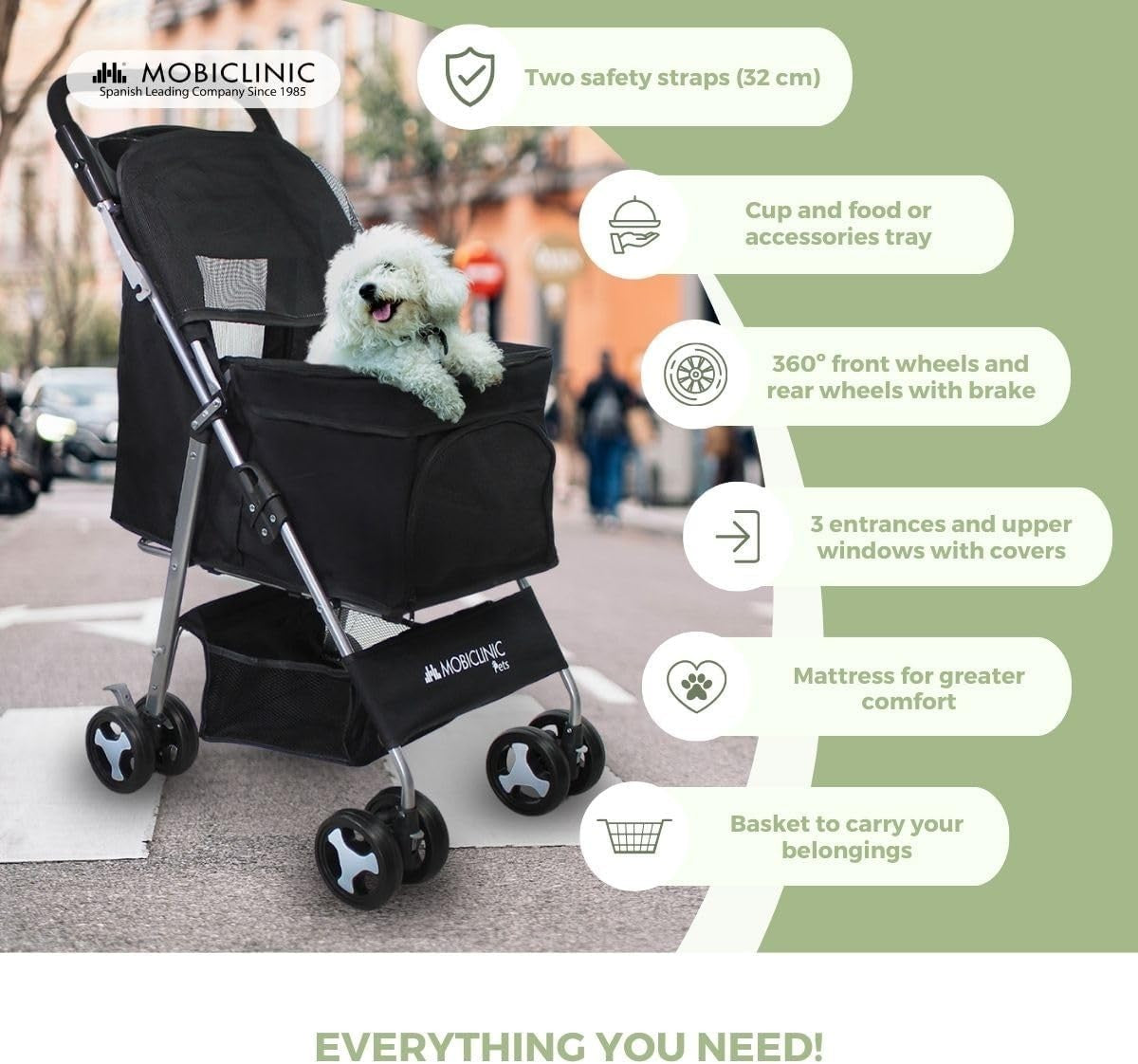 Small Dog Pet Stroller Foldable Pram 360 Swivel Wheels XXL Basket