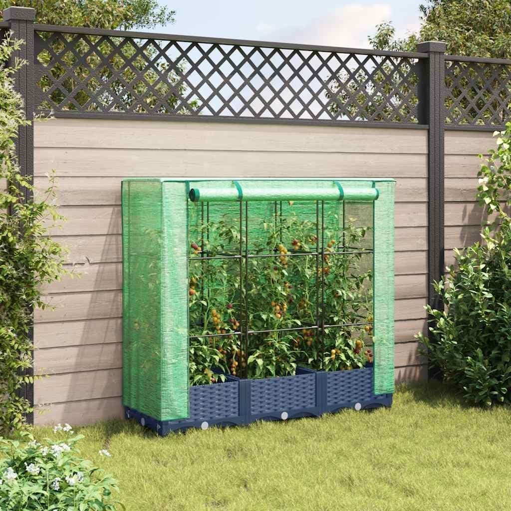 Raised Bed Planter with Greenhouse Cover 120x40x123cm | Rattan Look Iron Frame