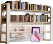 80cm White Desktop Bookshelf 3-Tier Desk Hutch Pegboard Storage Organizer Shelf