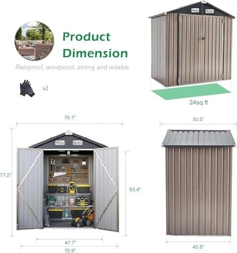 6x4FT Metal Garden Storage Shed Waterproof Outdoor Tool & Bike House