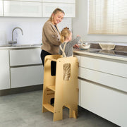 Toddler Learning Tower Stool with 3 Adjustable Heights & Anti-Tip Safety