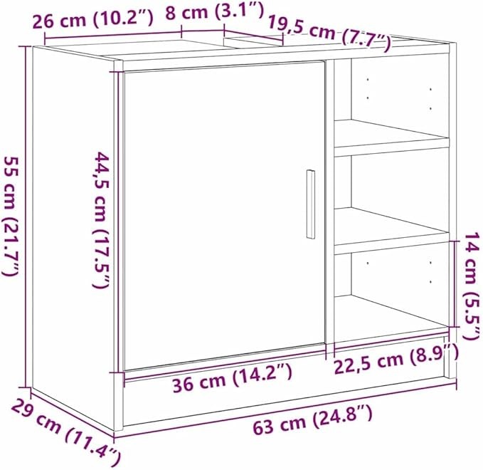 Rustic Oak Bathroom Sink Cabinet 63x29x55cm – Wooden Vanity Unit