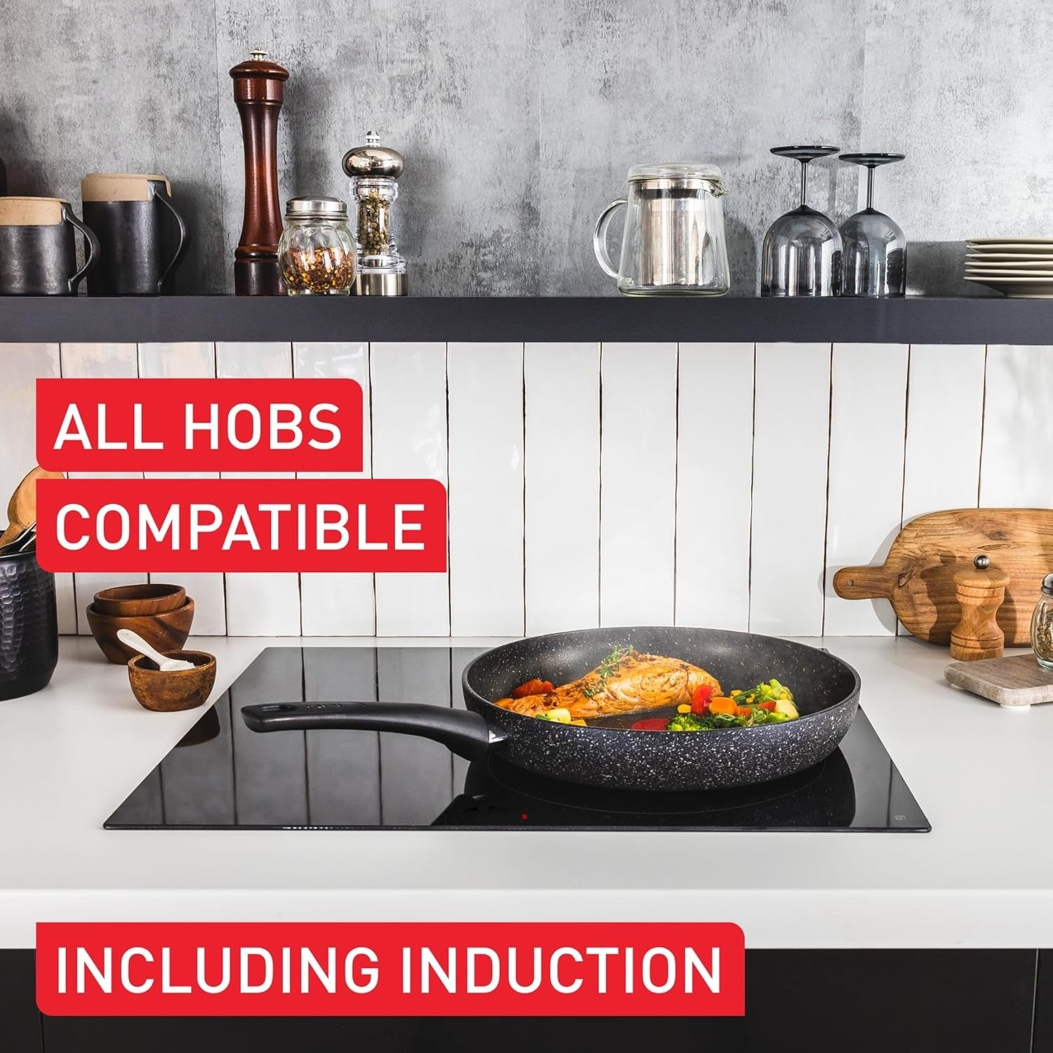26cm Stone Black Non Stick Durable Coating Saute Pan with Lid Induction Safe