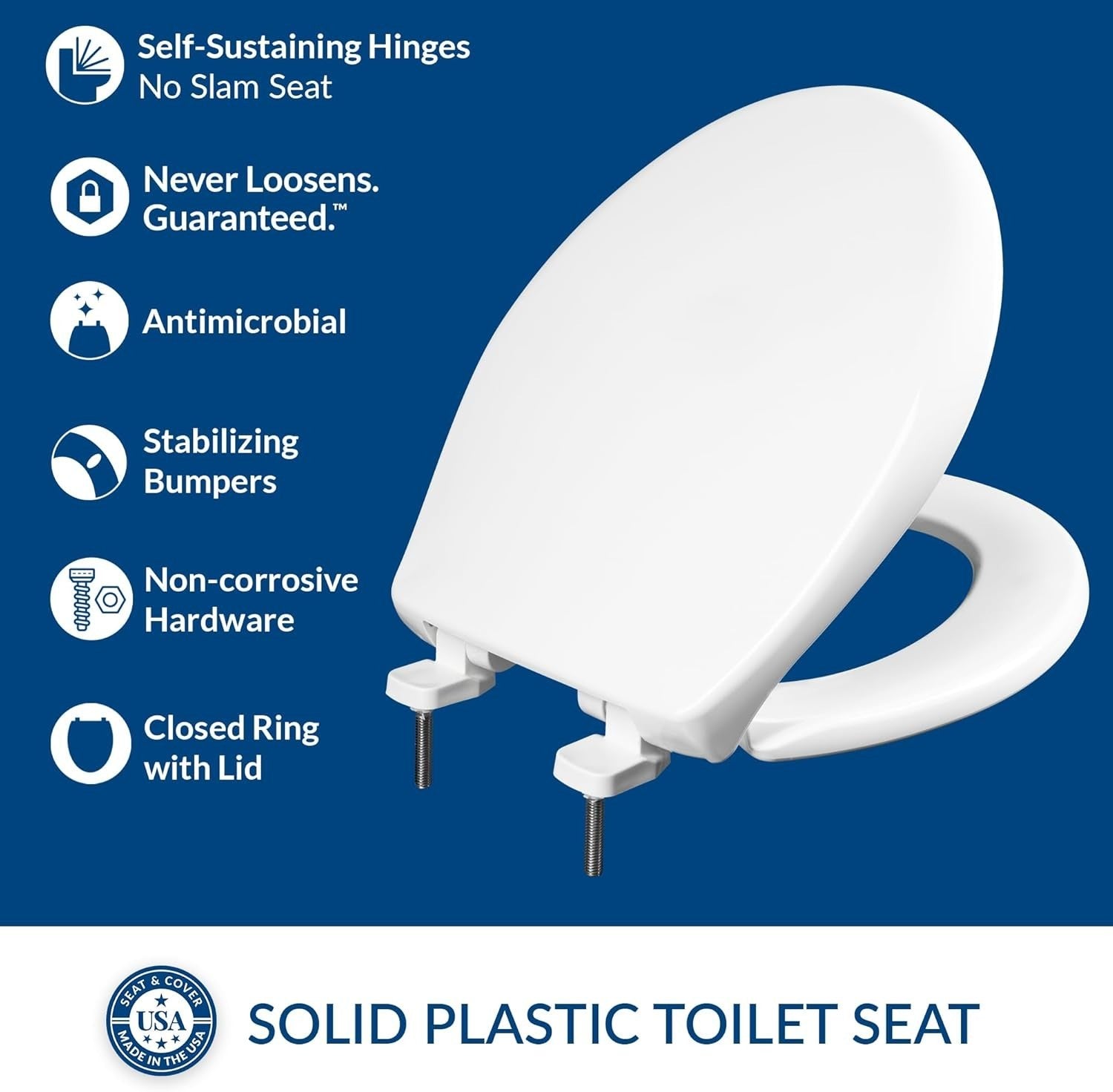Commercial Round Toilet Seat Heavy-Duty Plastic Soft Close AntiMicrobial