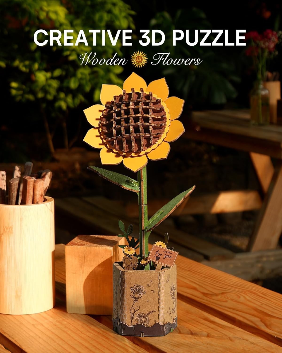 Wooden Sunflower 3D Puzzle Kit DIY Home Decor Gift Relaxing Build Fun
