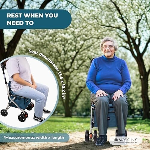 Foldable Shopping Trolley Walker with Seat Backrest Brake & Wheels