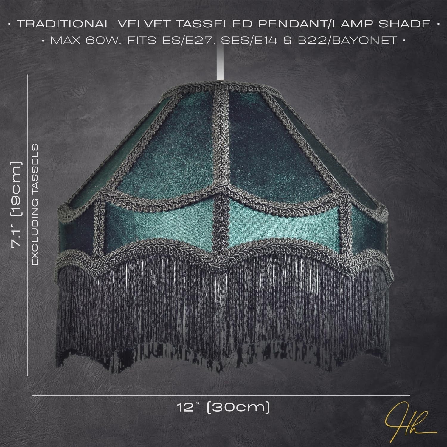 Victorian Empire Velvet Lampshade Emerald Green Tassel Pendant 30cm