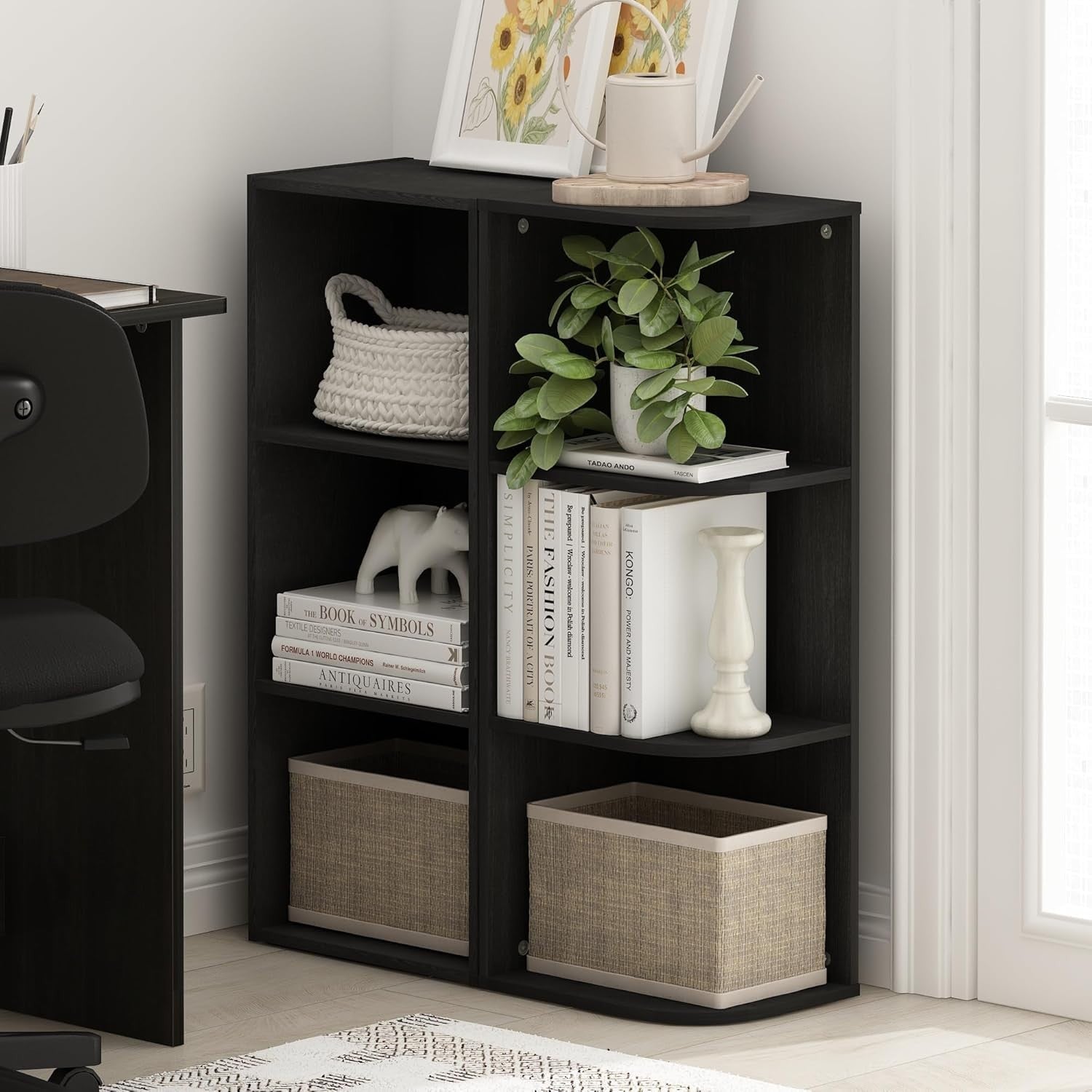 3 Cube Wooden Bookcase Small Storage Shelf Compact Organizer Bookshelf Black