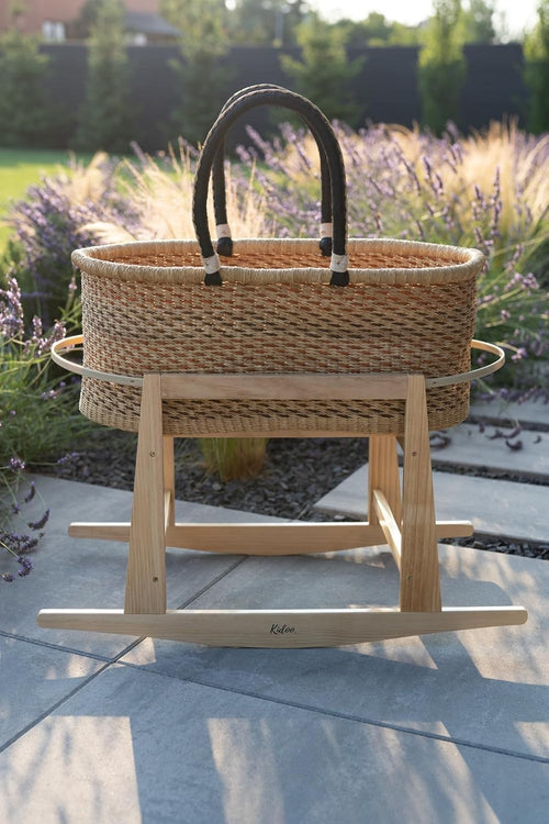 Handwoven Moses Basket with Rocking Stand & Mattress Natural Baby Cradle