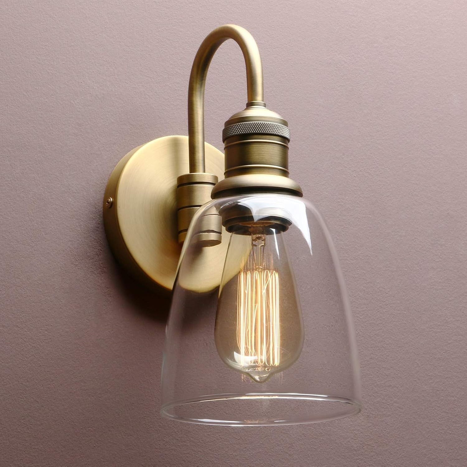Vintage Industrial Glass Wall Sconce Light - 2 Pack, Antique Gold, Durable