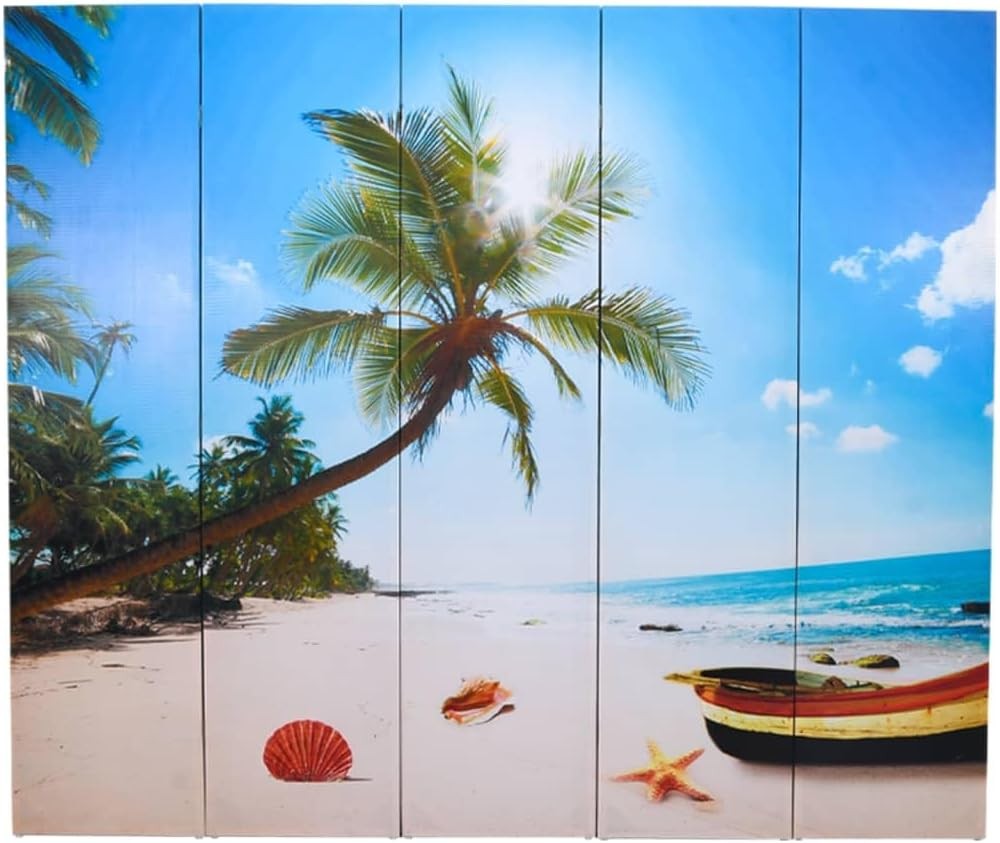 Beach Print Folding Room Divider 200x170cm Double-Sided Privacy Screen