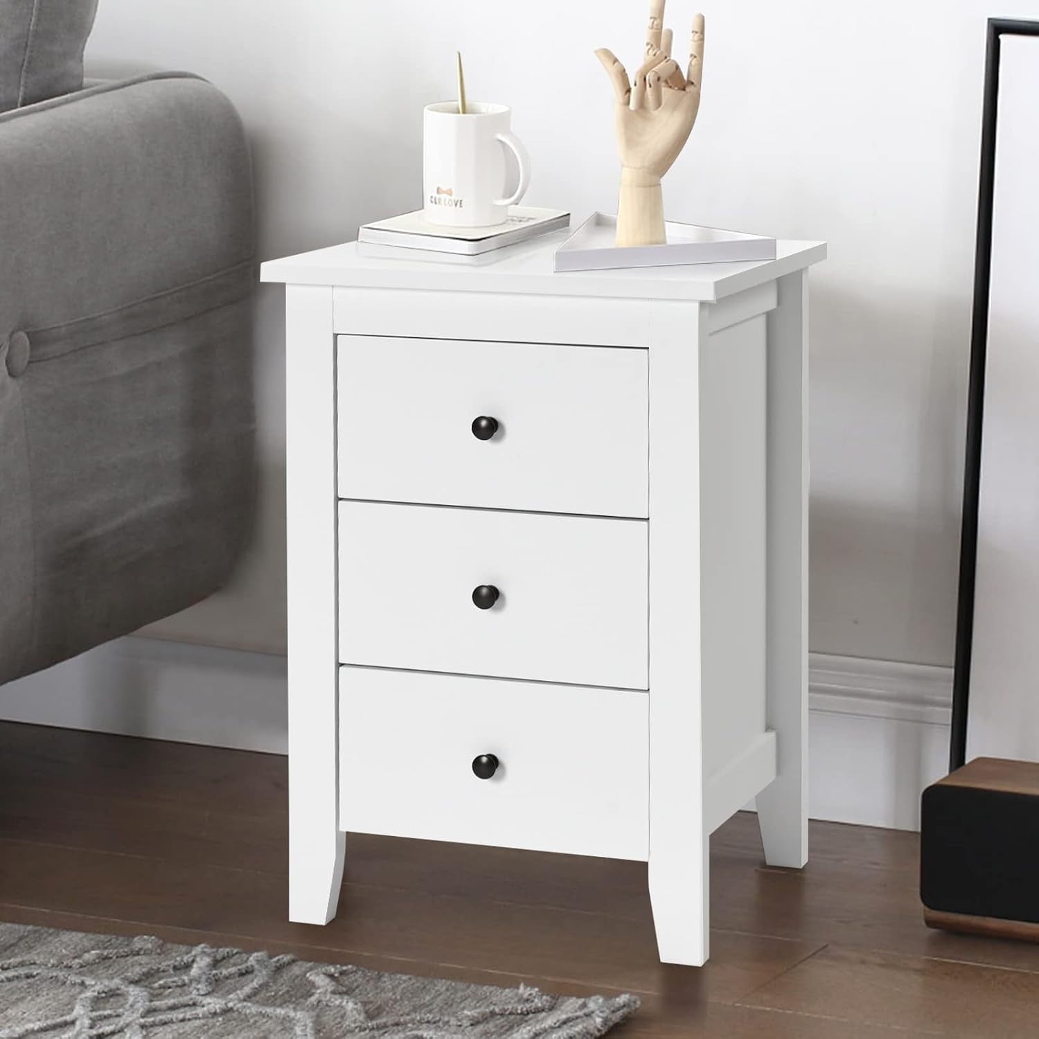 Set of 2 White 3 Drawer Bedside Tables | Modern Wooden Nightstands
