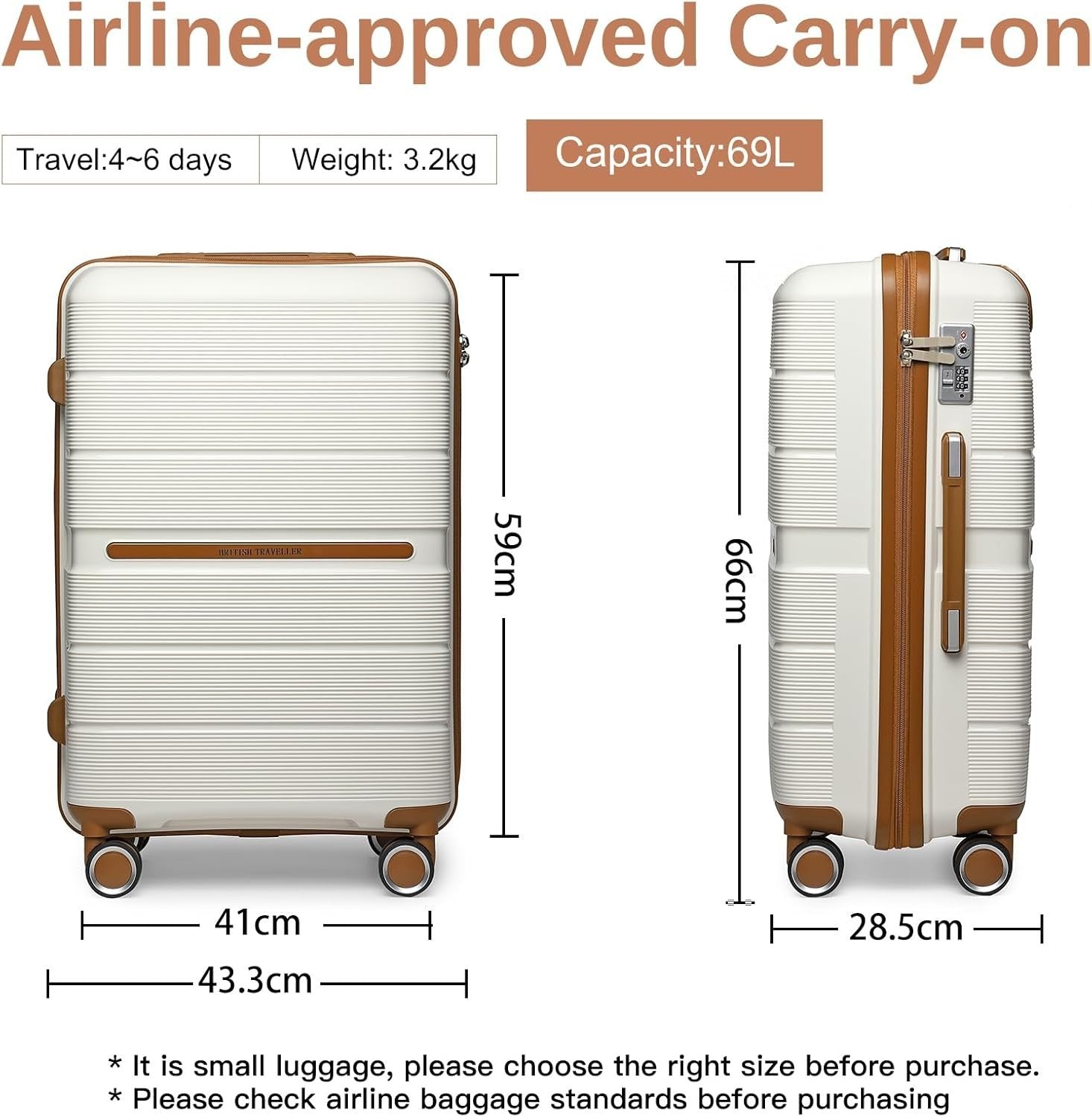 24'' Medium Check In Luggage PP Hard Shell TSA Lock 4 Spinner Wheels