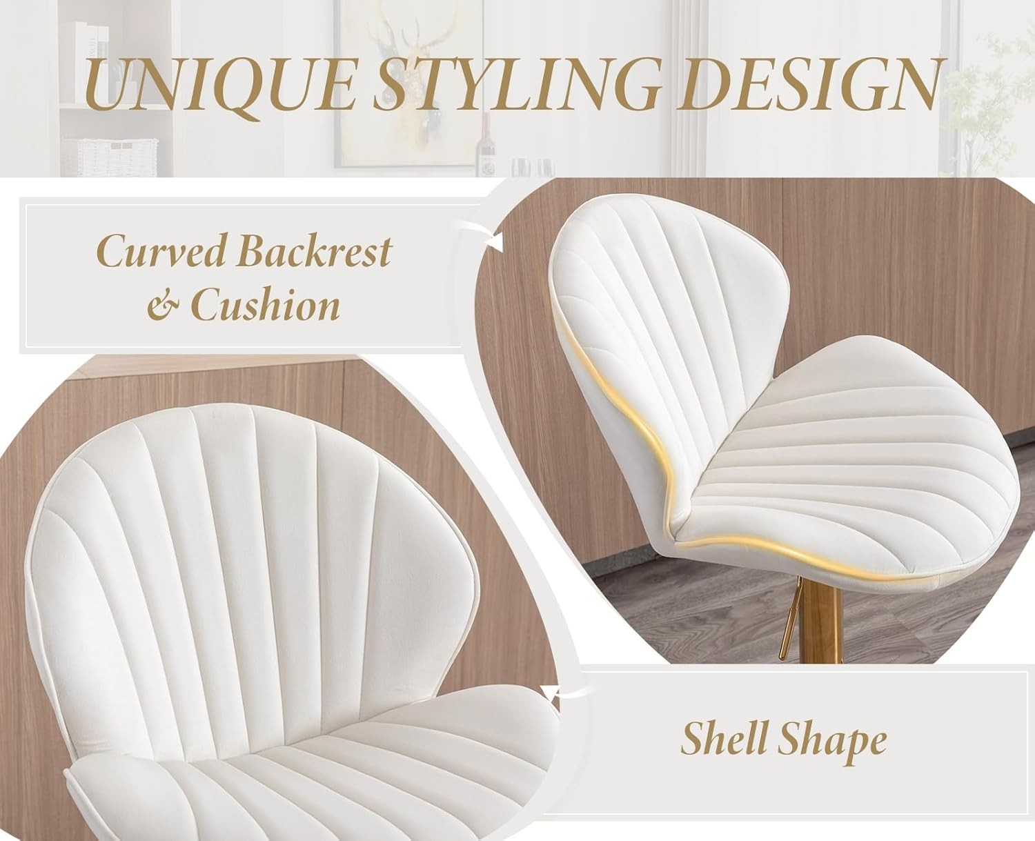 Beige Velvet Swivel Bar Stools Set of 2 Adjustable Kitchen Counter Chairs