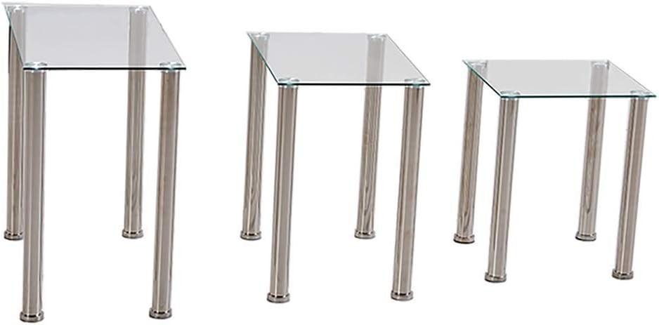 Nest of 3 Modern Glass Coffee Table Set Chrome Legs Side End Sofa Living Room