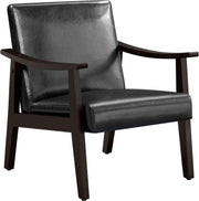 Black Faux Leather Accent Chair – Modern Armchair w/ Rubber Wood Legs