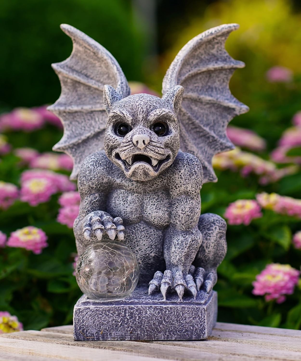 Solar Gargoyle Garden Ornament with LED Ball Light – Waterproof Gothic Statue