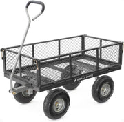 800lb 4-Wheel Garden Utility Cart – Black – Removable Sides Pneumatic Tyres