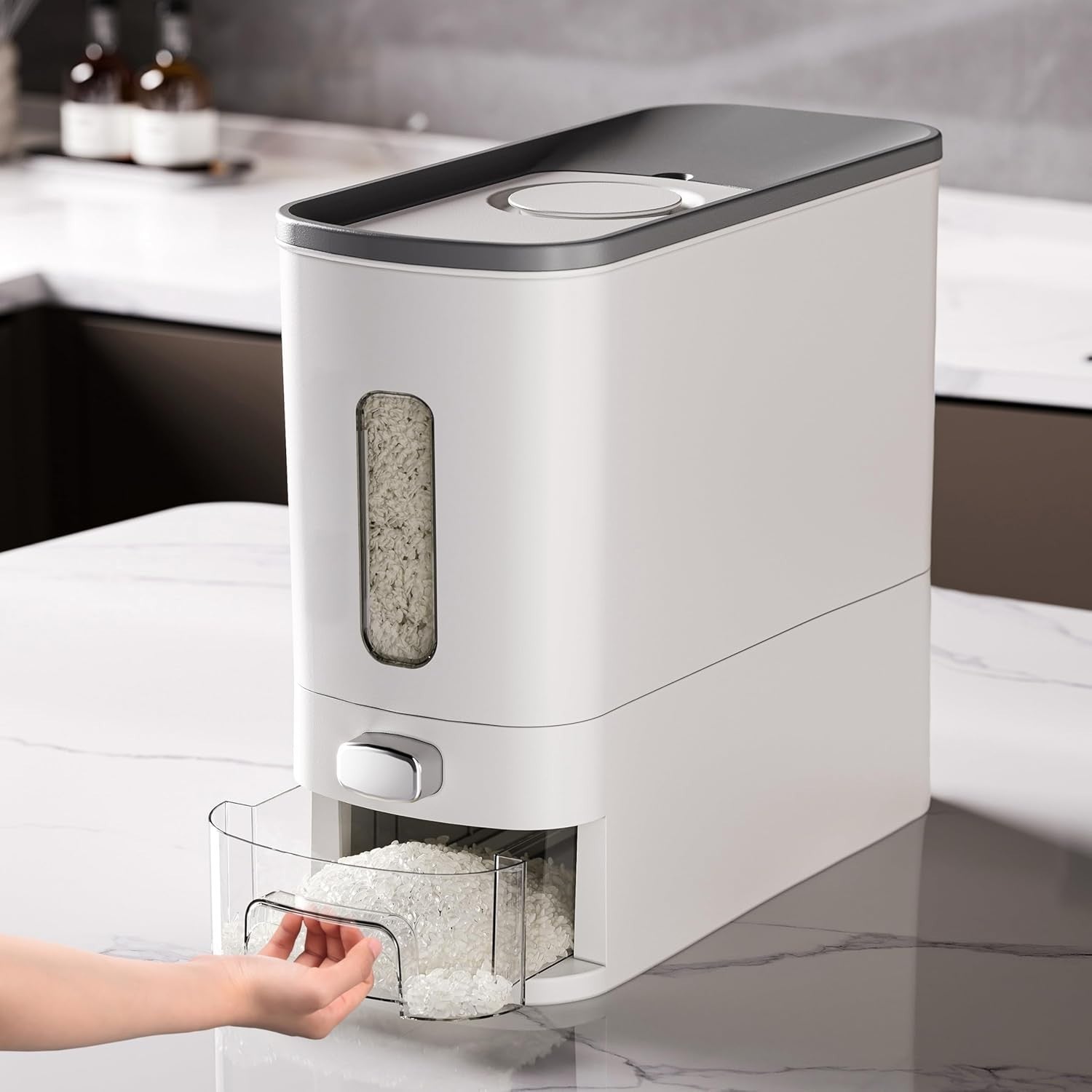 12lb Rice Dispenser Airtight Dry Food Storage w Measuring Cup