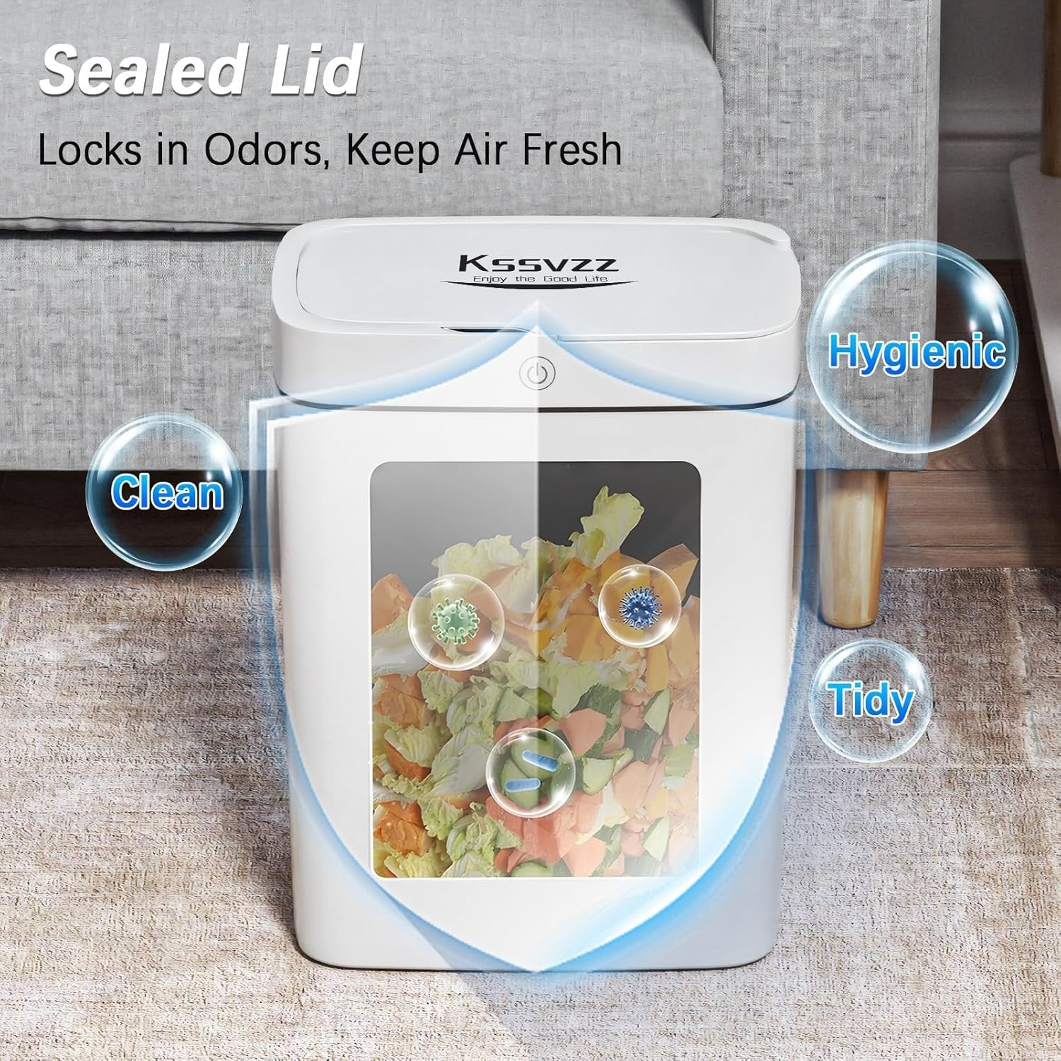 2 Pack 15L Touchless Sensor Bins Slim Waterproof Auto Lid White