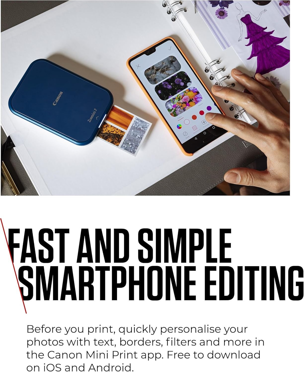 Portable Wireless Photo Printer | Compact ZINK, Bluetooth, USB-C, Navy Blue