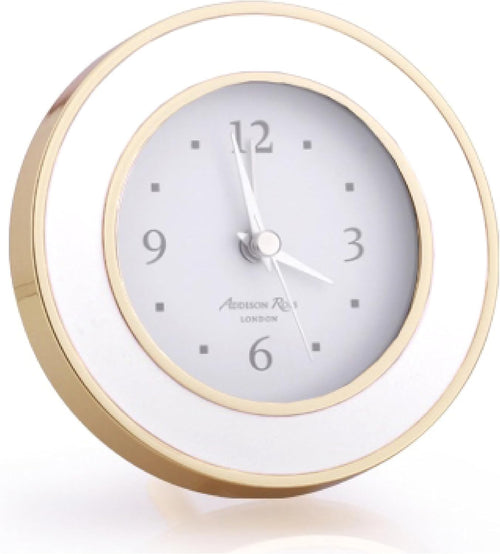 Silent Battery Alarm Clock Compact Bedside Gold White Non Ticking