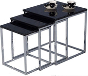 3pc Modern Black Glass Nesting Coffee Tables Set Metal Legs Side End Home Office