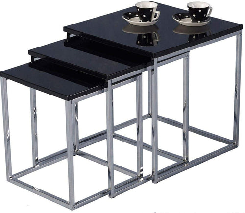 3pc Modern Black Glass Nesting Coffee Tables Set Metal Legs Side End Home Office