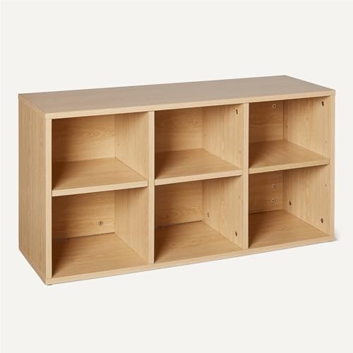 Oak Shoe Storage Bench, Cushion Seat 6 Compartment Adjustable Shelves 87x30x48cm