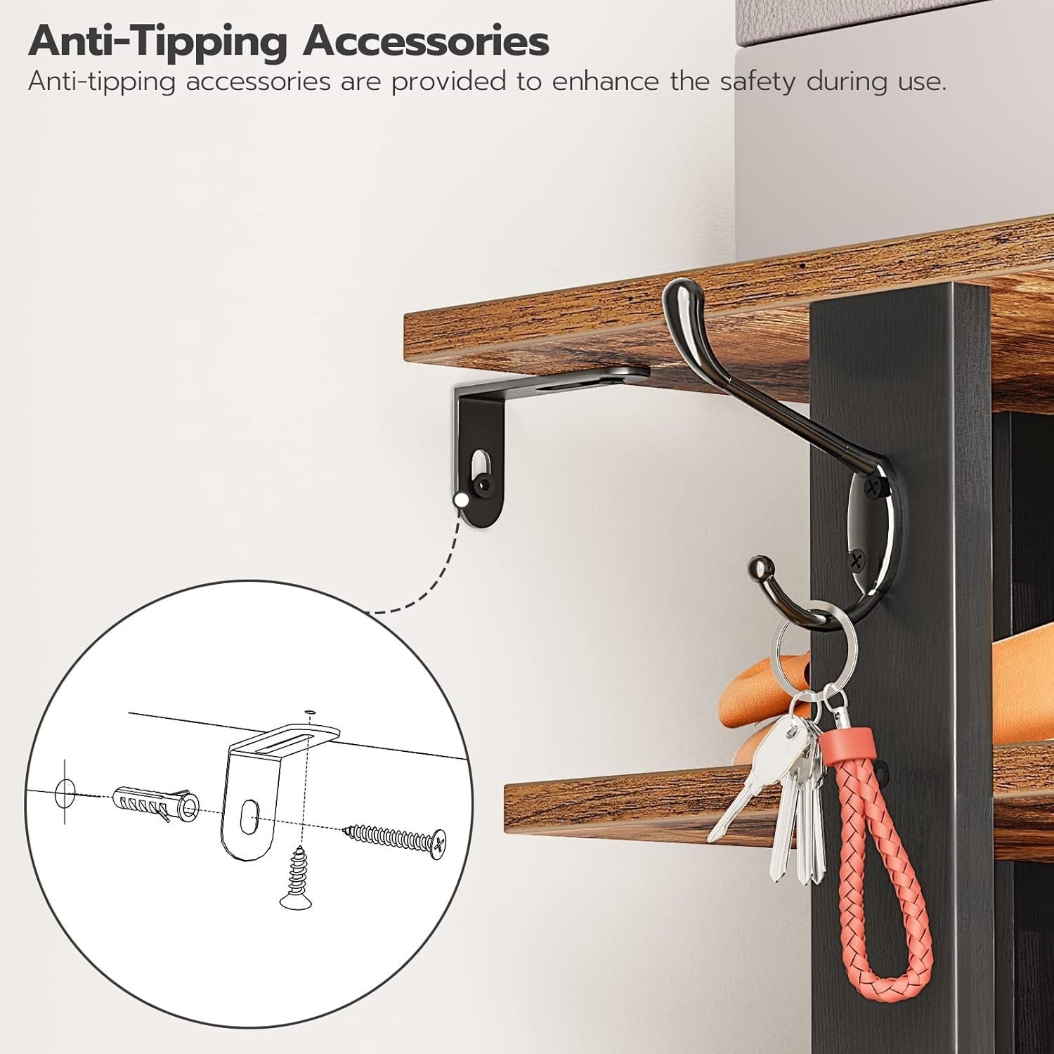 Tall Narrow Wooden Shoe Rack 8-Tier Storage Organizer with Hooks Industrial