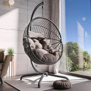 Dark Grey Hanging Egg Chair with Stand Thick Cushion Indoor Outdoor Swing