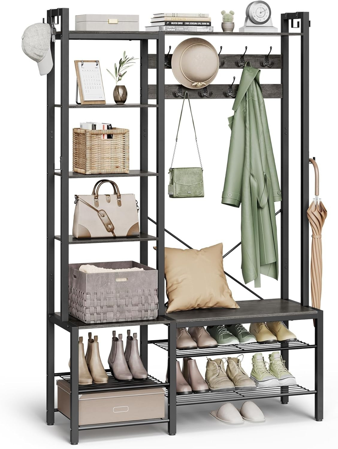 Coat Rack with Bench & Shoe Storage | 120x40x190cm Entryway Organiser