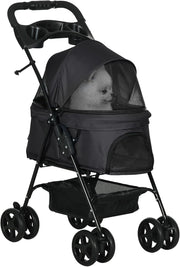 Pet Travel Stroller Dog Pushchair 4 Wheel Foldable Safety Leash Cup Holder