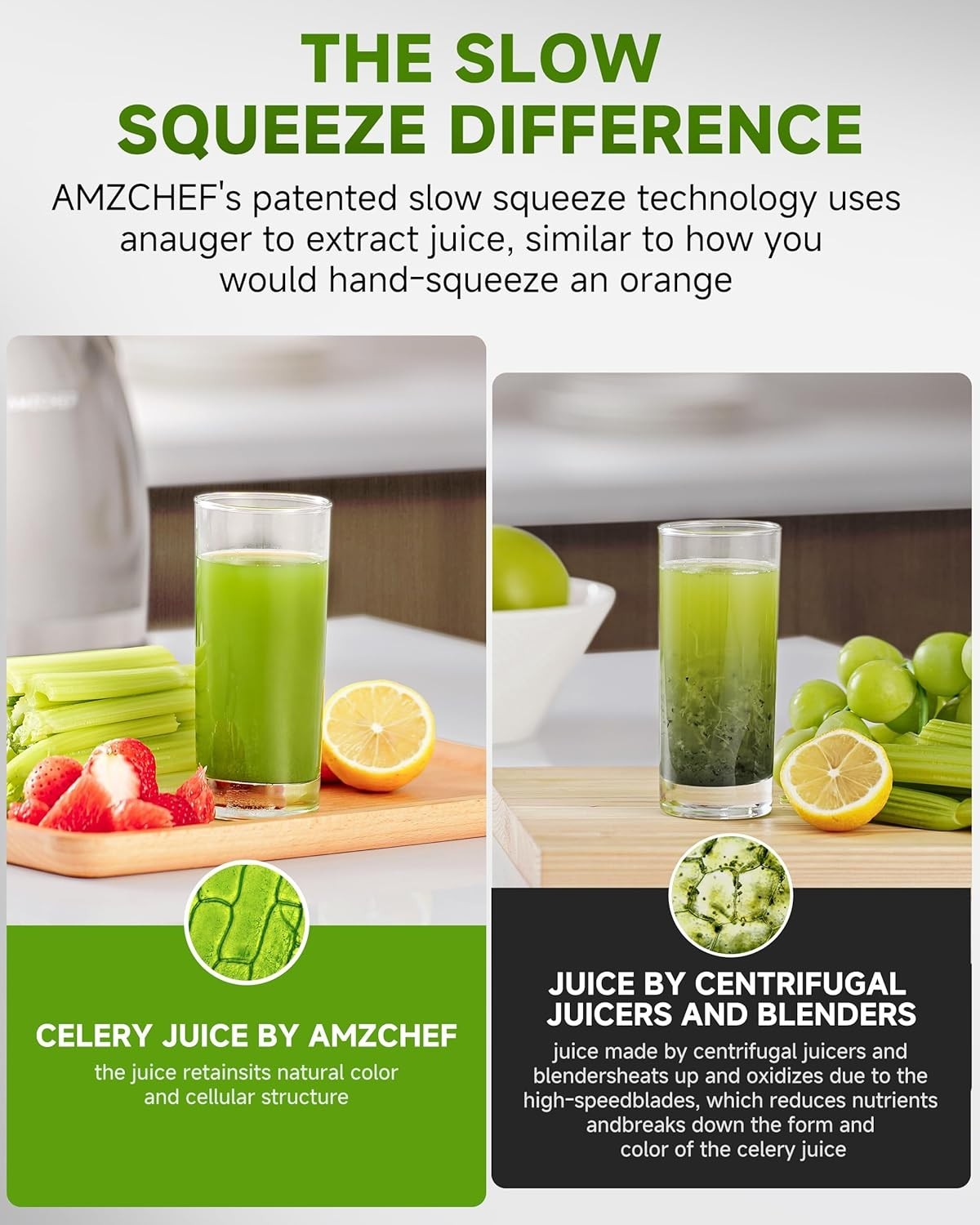 Cold Press Slow Juicer Masticating Whole Fruit High Yield BPA Free Grey