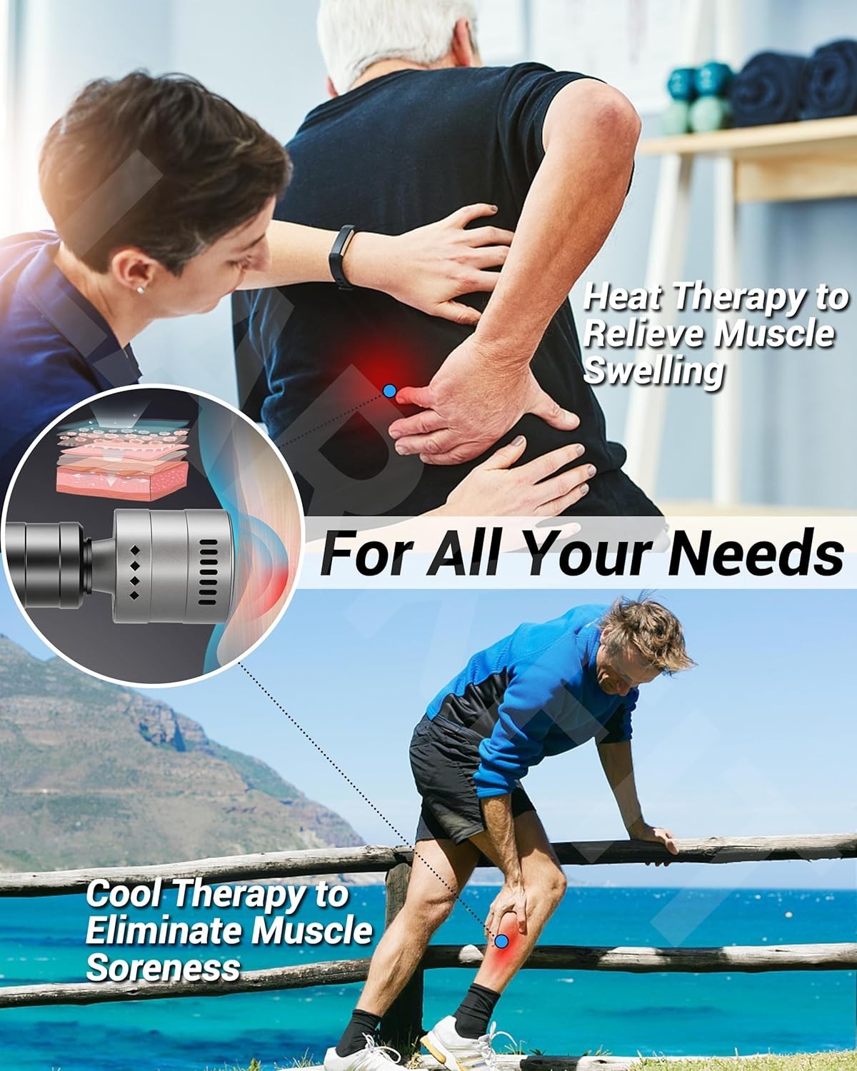 Heated Cooling Massage Gun Head Deep Tissue Oil Absorbing Muscle Relief Tool