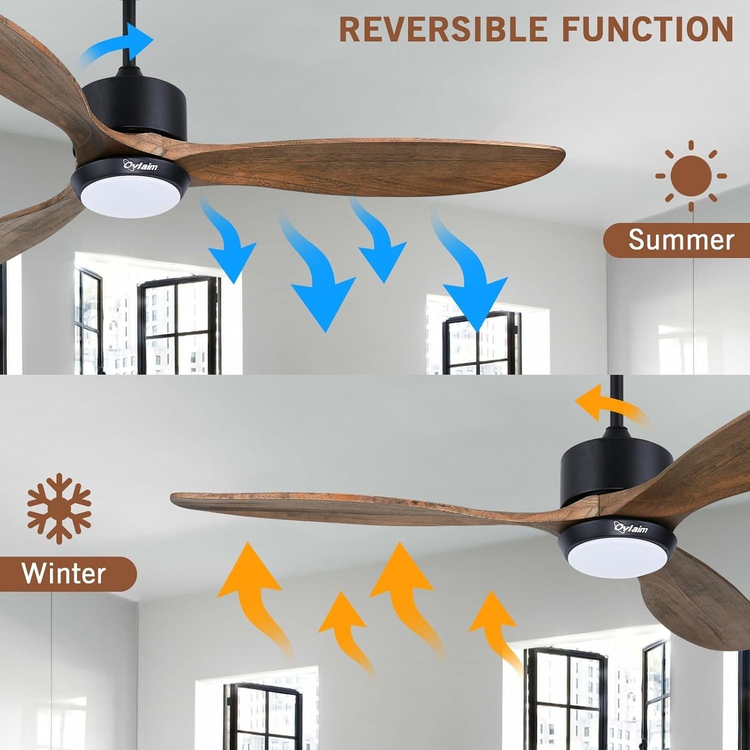 Ovlaim 132cm Wood Ceiling Fan with Light, Quiet DC Motor, Remote Control
