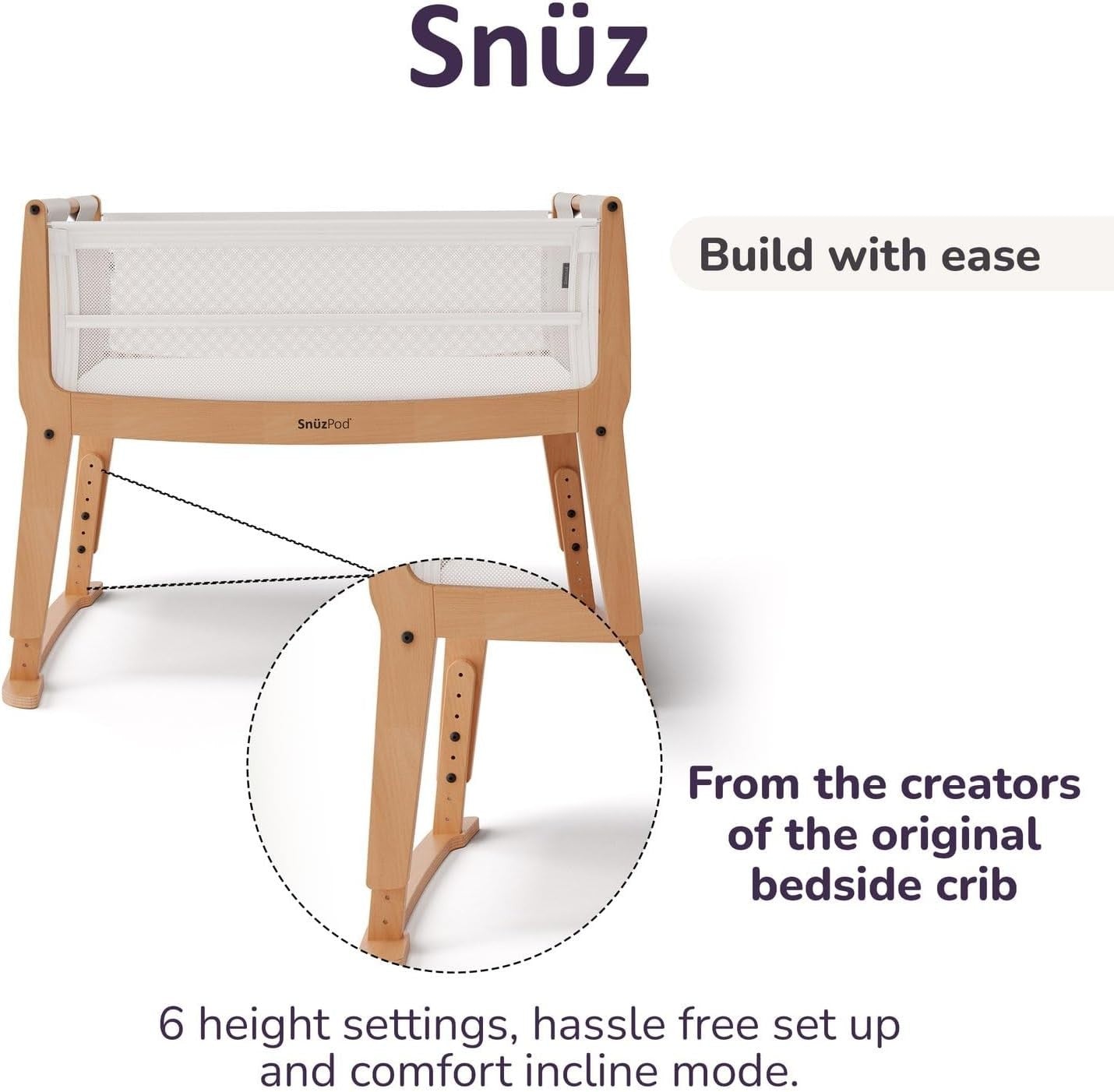 Next to Me Baby Crib Bedside Cot w Mattress Wheels 6 Height Adjustable Stockholm