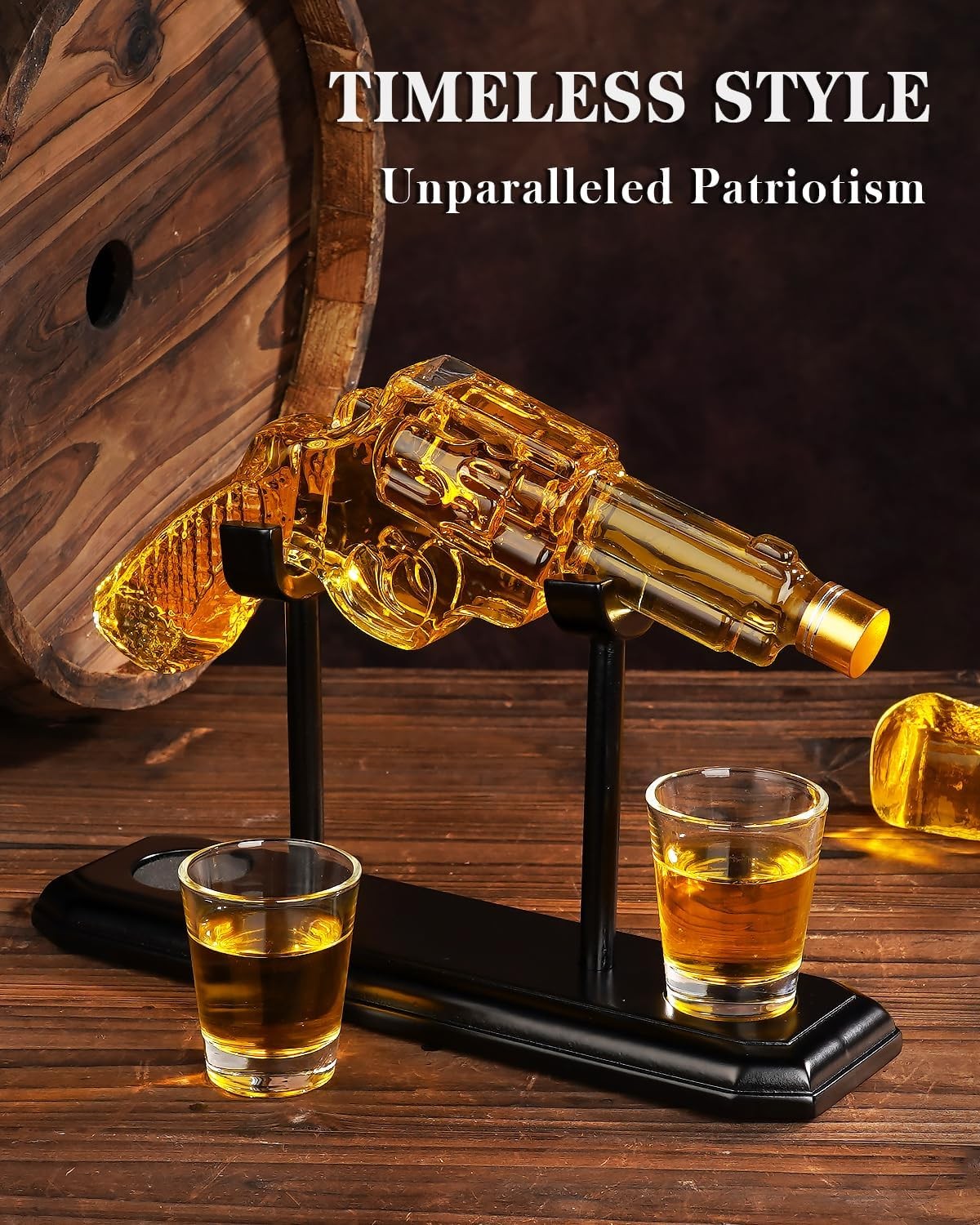 Revolver Whiskey Decanter Set with Shot Glasses 275ml Novelty Gift for Men Bar