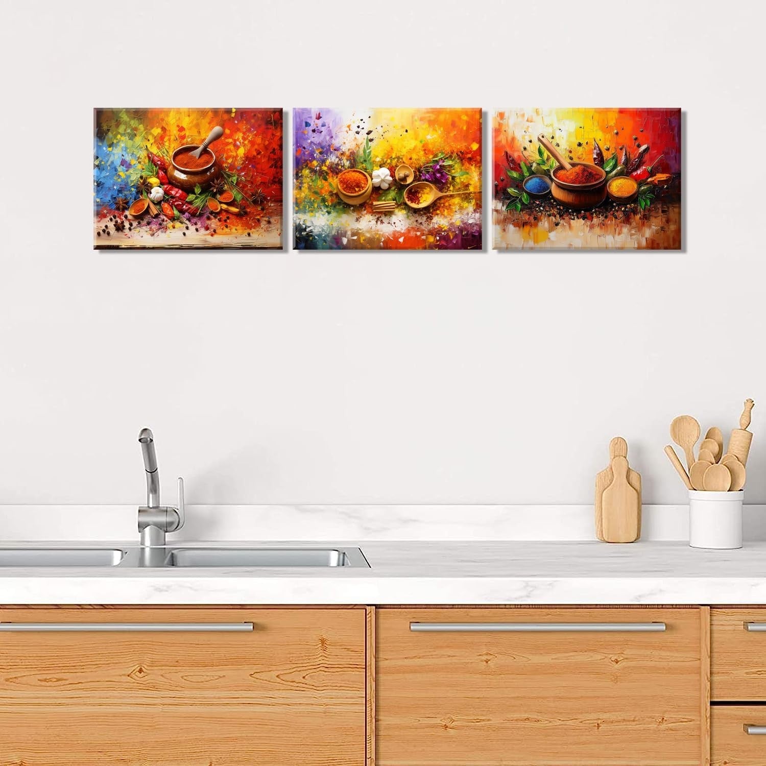 Colourful 3‑Piece Spice Peppers Canvas Wall Art 12×16 in Decor
