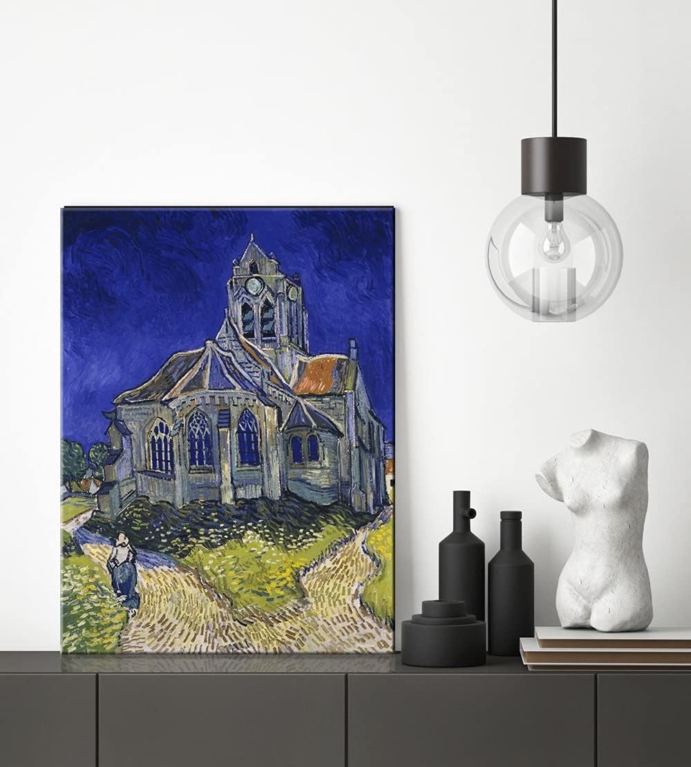 12"x16" Blue Church Canvas Wall Art – Vincent Van Gogh Style Print