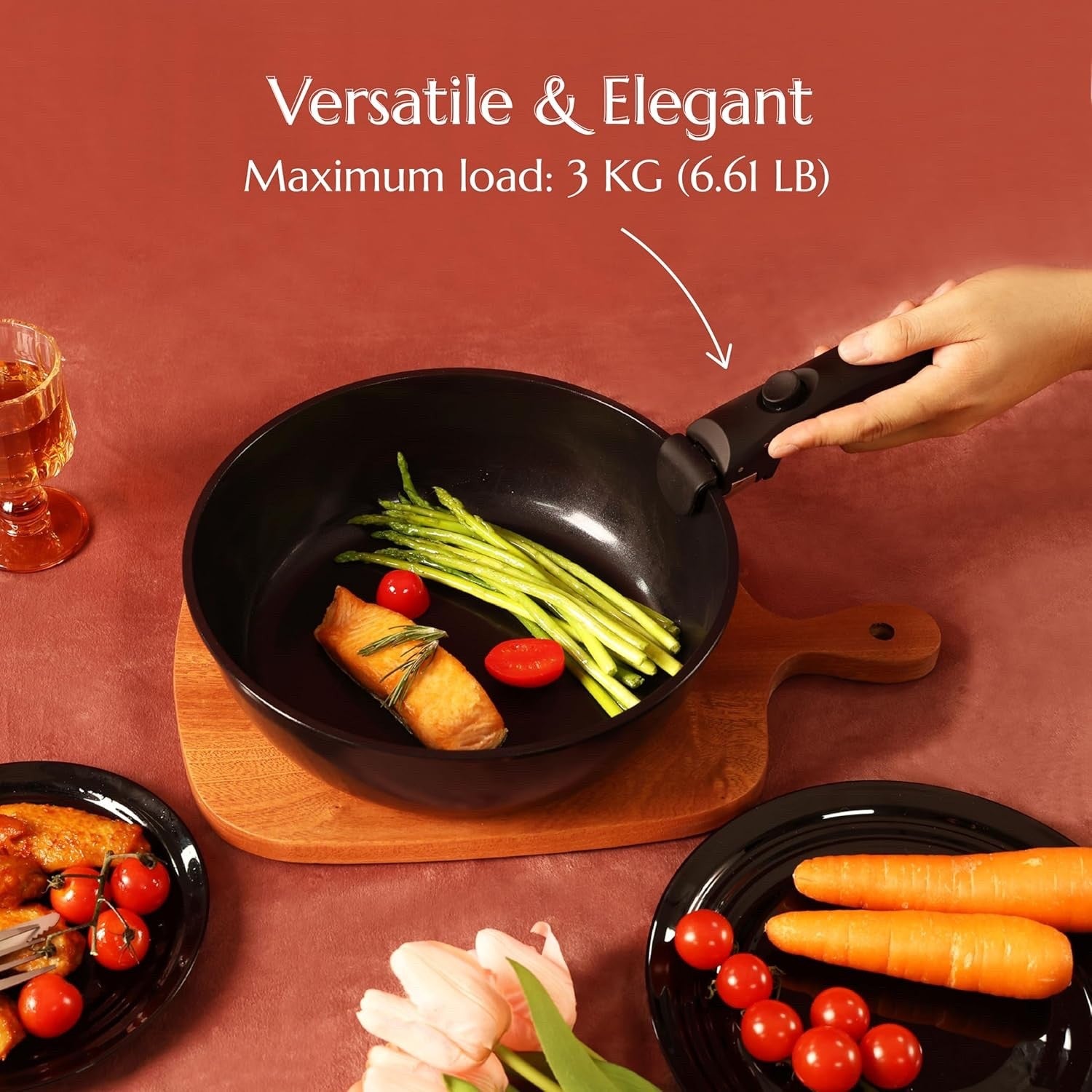 5pcs Black Ceramic Cookware Set Removable Handle Induction & Oven Safe