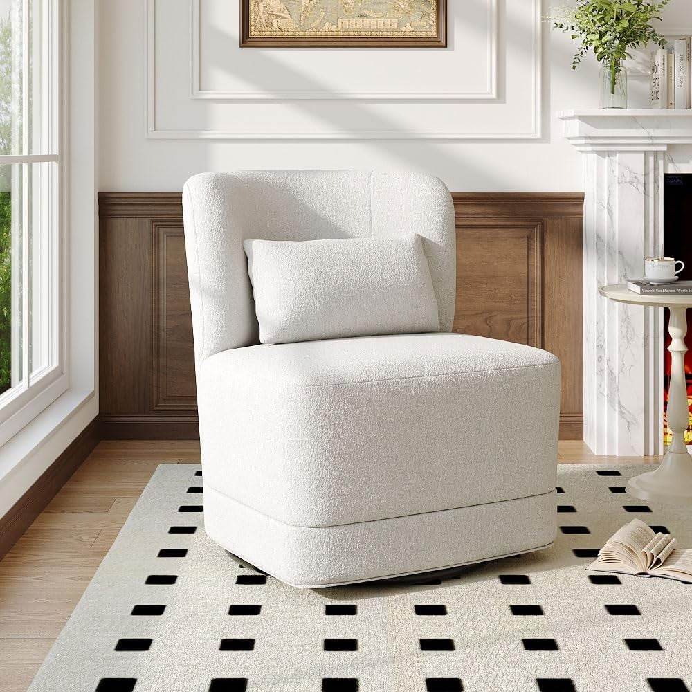 Swivel Teddy Tub Chair White 360° Accent Barrel Lounge Chair