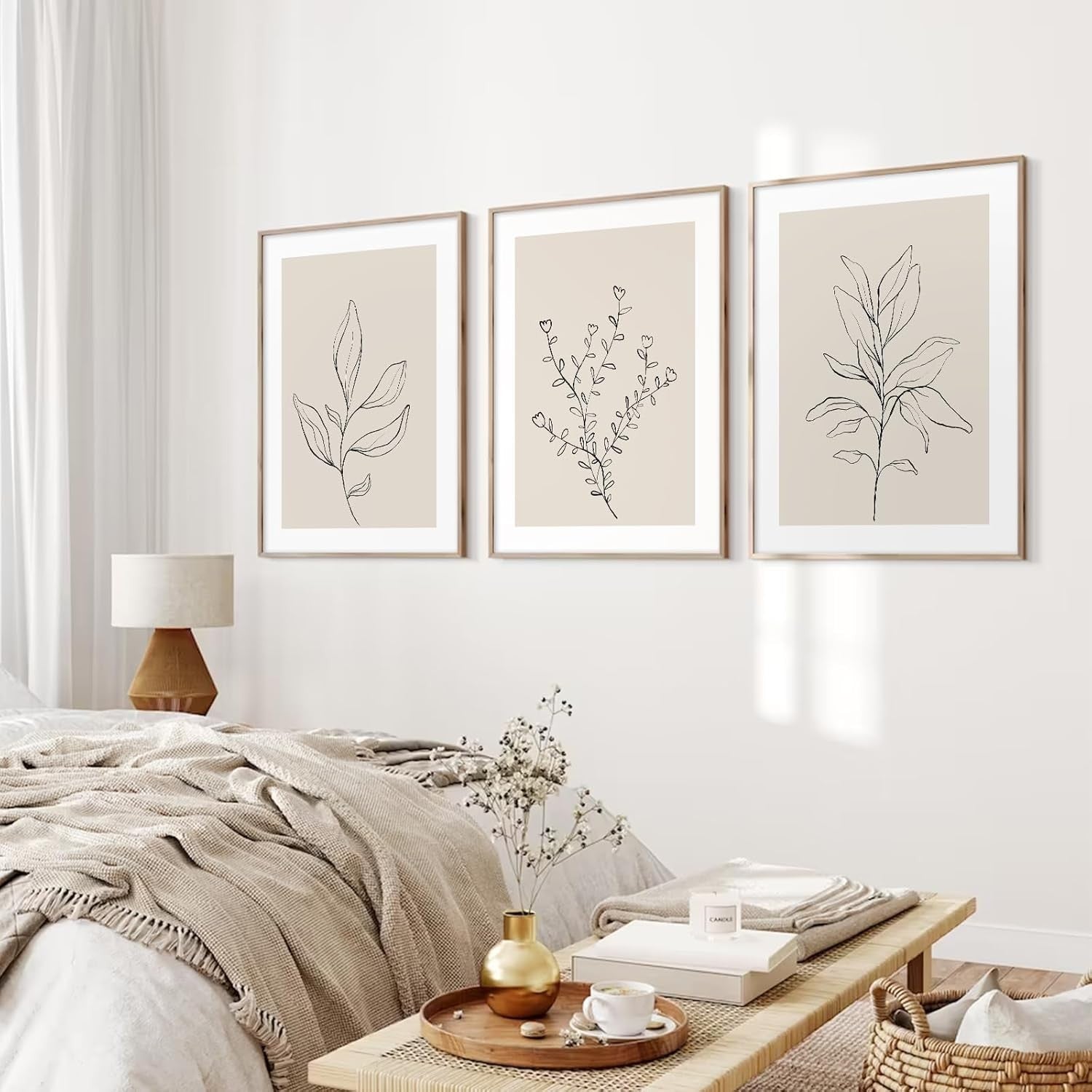 Boho Beige Botanical Wall Art Set 3 16x24in Prints