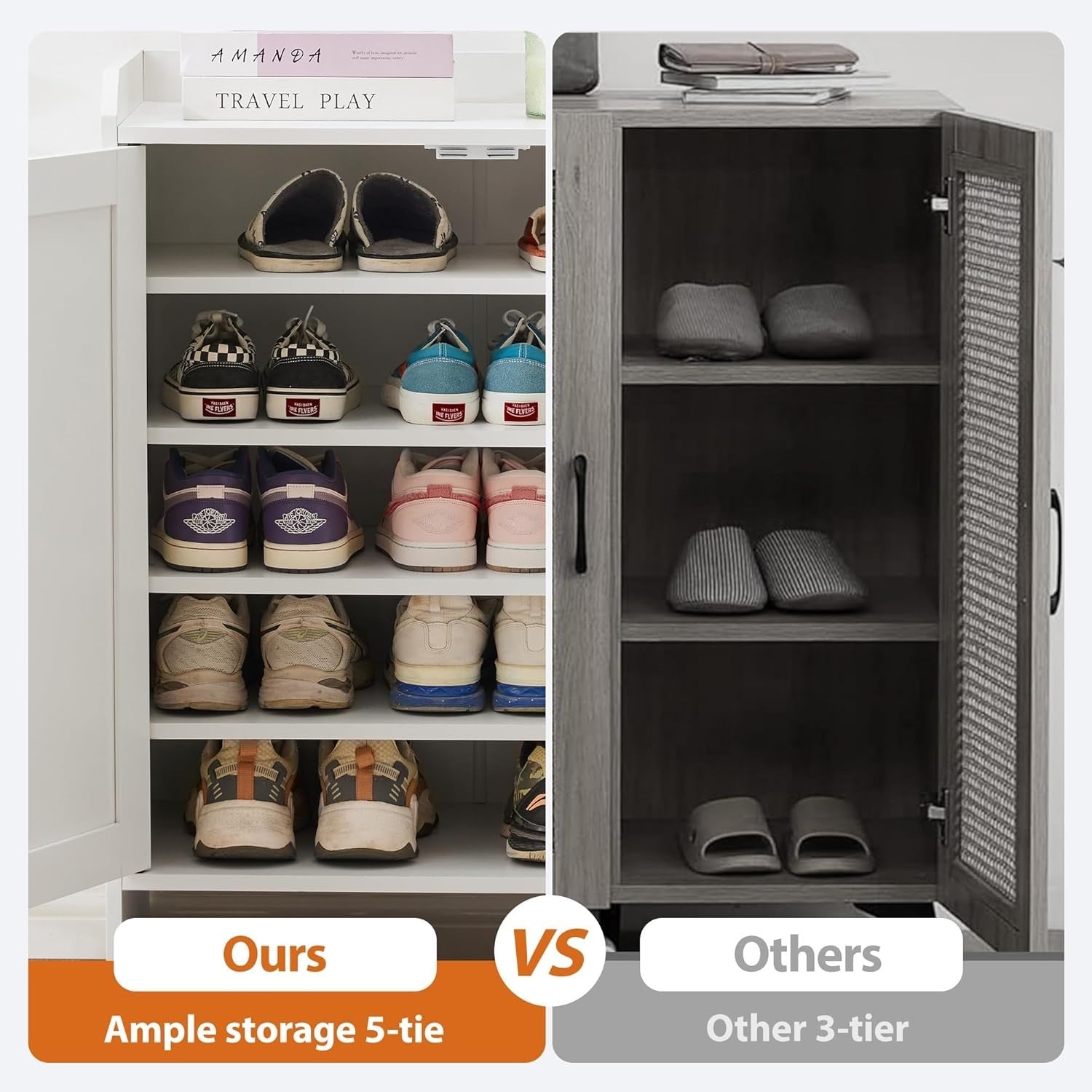 Farmhouse Shoe Cabinet with Doors, Adjustable Shelves, Entryway Storage